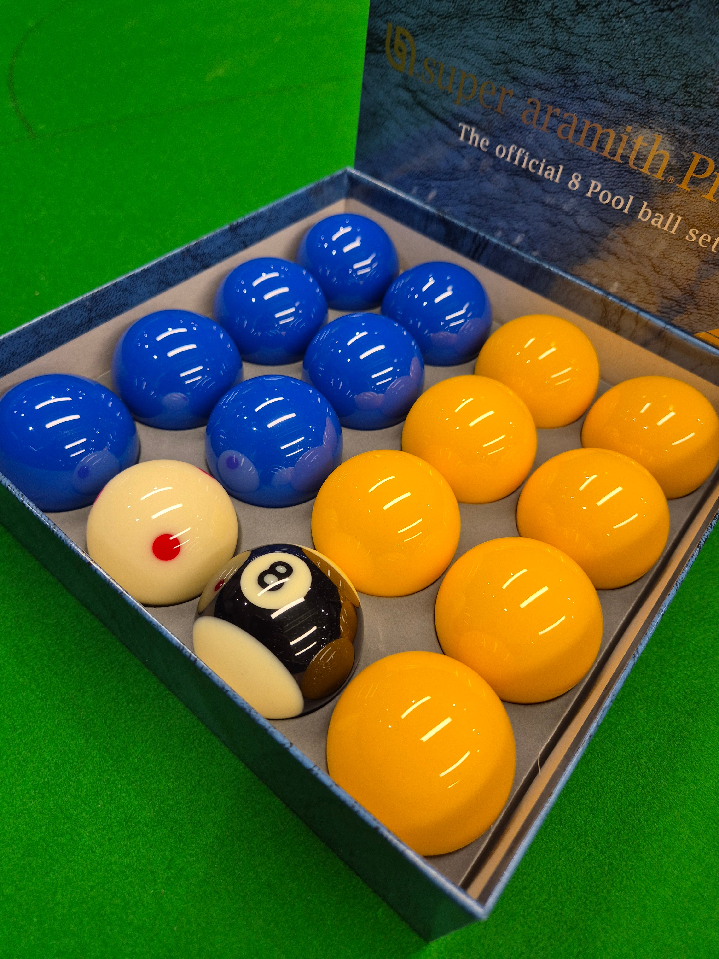 Super Aramith Pro Cup 2" Pool Balls - Blue & Yellow